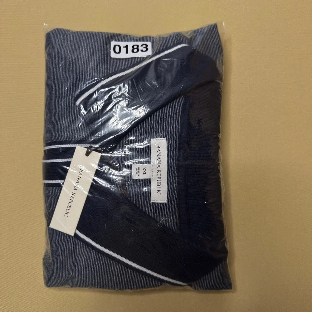 NEW Banana Republic Luxury-Touch Polo Short Sleeve Mens‎ XXL Blue Tipped Collar